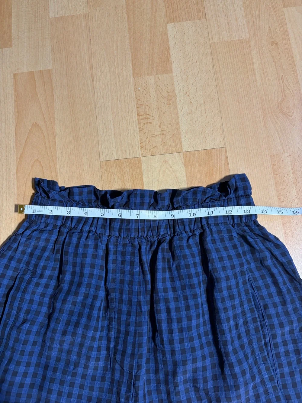 Tibi Navy Black Gingham Paperbag Waist Pull-On Sateen Shorts Small
